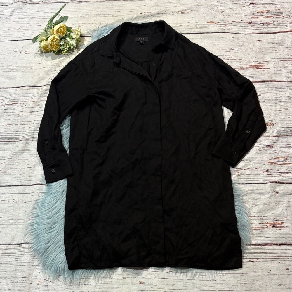 COS Black Button Short Collared Minimalist Shirt Dress